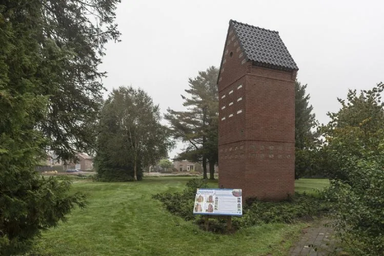 Afbeelding van een maatwerk faunatoren van Vivara Pro, geplaatst in Sambeek met voorzieningen voor de vleermuis, huismus en gierzwaluw.