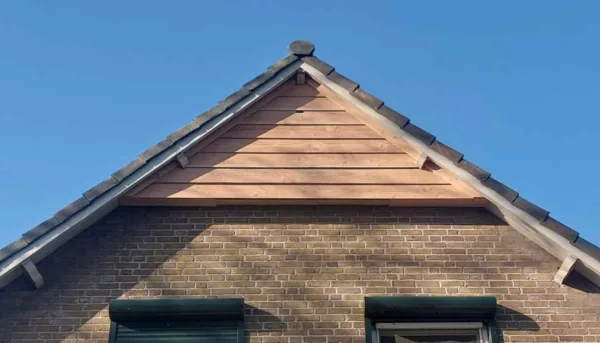 Afbeelding van de VK GB 02 Vleermuis Gevelbetimmering van Vivara Pro die is gemonteerd aan de gevel van een huis.